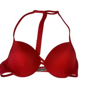 Victoria’s Secret Red Push Up Bra Rhinestone Logo Back Strap 34C